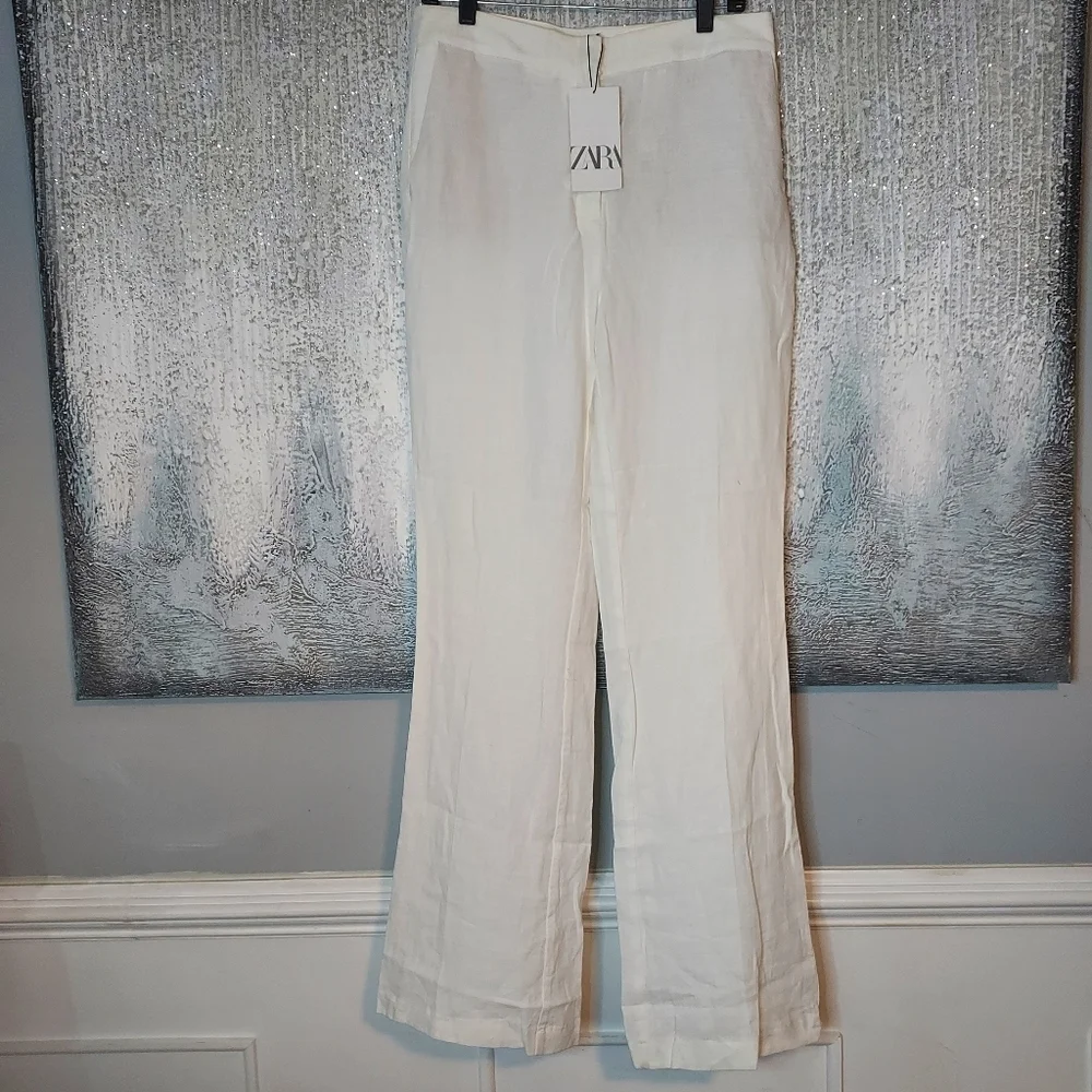 Zara full-length Flared Linen Blend Pants